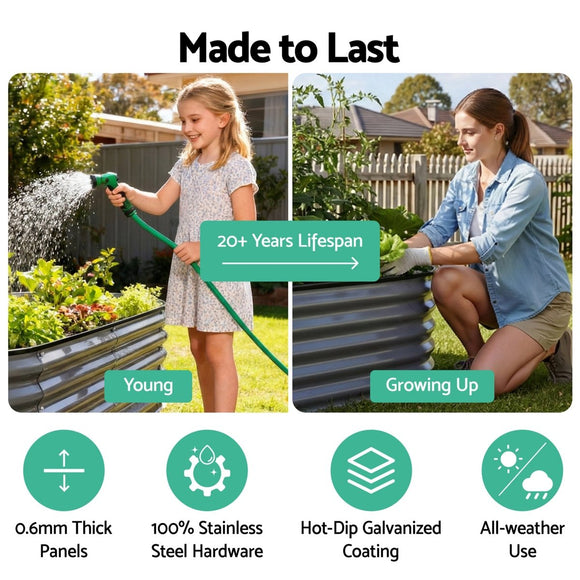 Green Fingers 4 Pcs Raised Garden Bed Kit Oval Galvanized Steel Planter Boxes 160x80x42cm, Heavy Duty Metal Elevated Garden Bed for Vegetables Flowers Herbs, with Safety Edging, Gloves & Pegs Included - RnR Galore