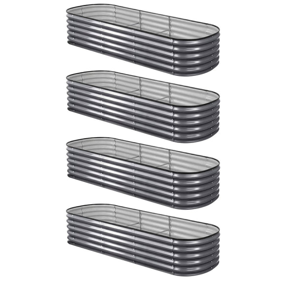 Green Fingers 4 Pcs Raised Garden Bed Kit Oval Galvanized Steel Planter Boxes 240x80x42cm, Heavy Duty Metal Elevated Garden Bed for Vegetables Flowers Herbs, with Safety Edging, Gloves & Pegs Included - RnR Galore