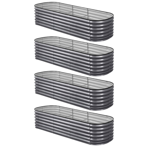 Green Fingers 4 Pcs Raised Garden Bed Kit Oval Galvanized Steel Planter Boxes 240x80x56cm, Heavy Duty Metal Elevated Garden Bed for Vegetables Flowers Herbs, with Safety Edging, Gloves & Pegs Included - RnR Galore