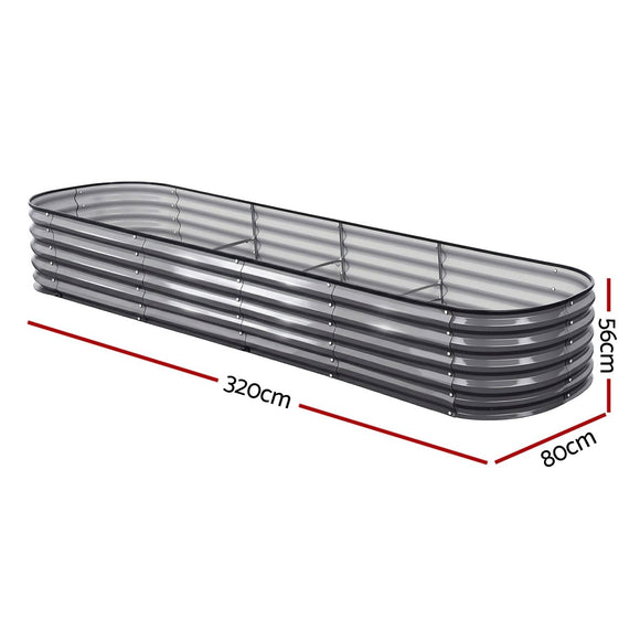 Green Fingers 4 Pcs Raised Garden Bed Kit Oval Galvanized Steel Planter Boxes 320x80x42cm, Heavy Duty Metal Elevated Garden Bed for Vegetables Flowers Herbs, with Safety Edging, Gloves & Pegs Included - RnR Galore