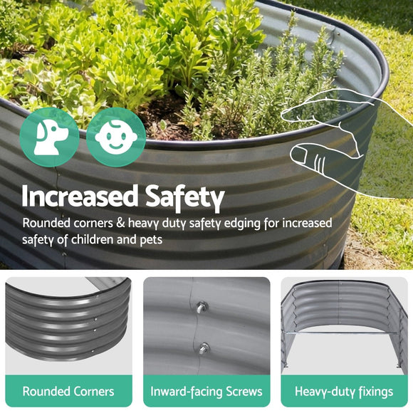 Green Fingers 4 Pcs Raised Garden Bed Kit Oval Galvanized Steel Planter Boxes 320x80x56cm, Heavy Duty Metal Elevated Garden Bed for Vegetables Flowers Herbs, with Safety Edging, Gloves & Pegs Included - RnR Galore