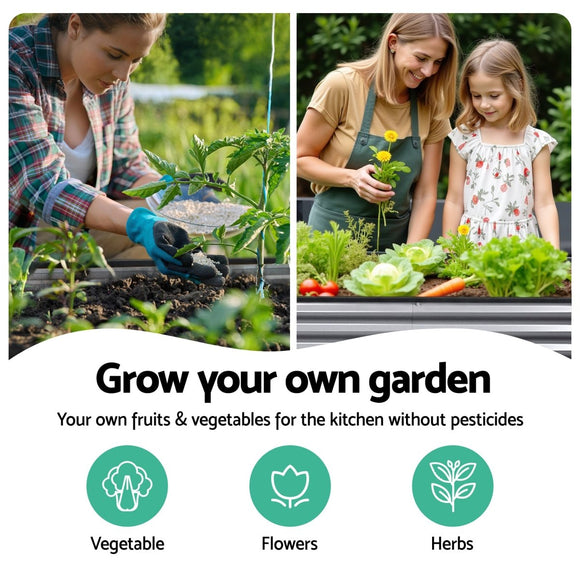 Green Fingers 4 Pcs Raised Garden Bed Kit Oval Galvanized Steel Planter Boxes 320x80x56cm, Heavy Duty Metal Elevated Garden Bed for Vegetables Flowers Herbs, with Safety Edging, Gloves & Pegs Included - RnR Galore