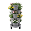 Green Fingers 5 Tier Vertical Garden Planter, Stackable Planters with 4 Wheels, Grey, Raised Garden Bed, Garden Tower Indoor Outdoor, Auto Drainage System, for Strawberries, Herbs, Flower, Vegetables - RnR Galore