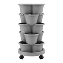 Green Fingers 5 Tier Vertical Garden Planter, Stackable Planters with 4 Wheels, Grey, Raised Garden Bed, Garden Tower Indoor Outdoor, Auto Drainage System, for Strawberries, Herbs, Flower, Vegetables - RnR Galore