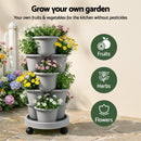 Green Fingers 5 Tier Vertical Garden Planter, Stackable Planters with 4 Wheels, Grey, Raised Garden Bed, Garden Tower Indoor Outdoor, Auto Drainage System, for Strawberries, Herbs, Flower, Vegetables - RnR Galore