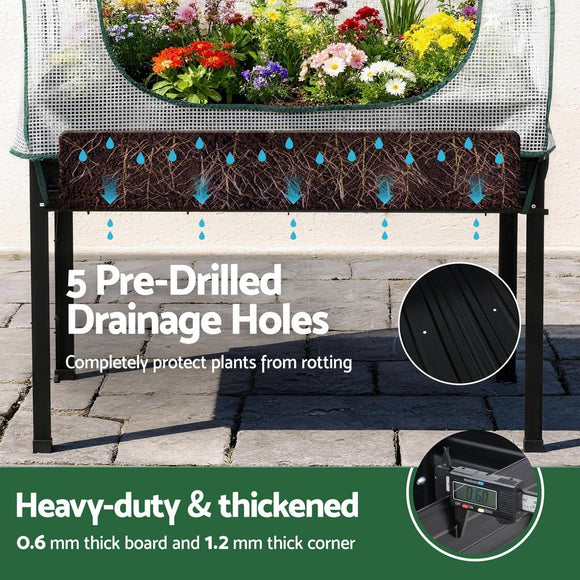 Green Fingers Elevated Metal Garden Bed Kit w Mini Greenhouse Cover 116x60cm Stand - Up Height Trellis - RnR Galore