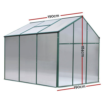 Green Fingers Greenhouse 1.9x1.9x1.83M Aluminium Polycarbonate Green House Garden Shed - RnR Galore