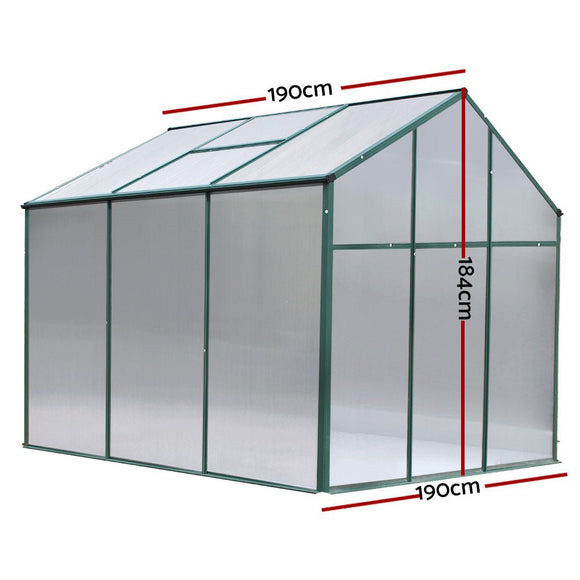 Green Fingers Greenhouse 1.9x1.9x1.83M Aluminium Polycarbonate Green House Garden Shed - RnR Galore
