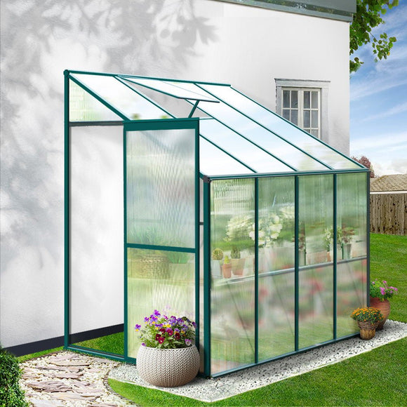 Green Fingers Greenhouse 2.52x1.27x2.13M Lean - to Aluminium Polycarbonate Green House Garden Shed - RnR Galore