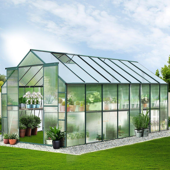 Green Fingers Greenhouse 5.1x2.44x2.1M Aluminium Polycarbonate Green House Garden Shed - RnR Galore