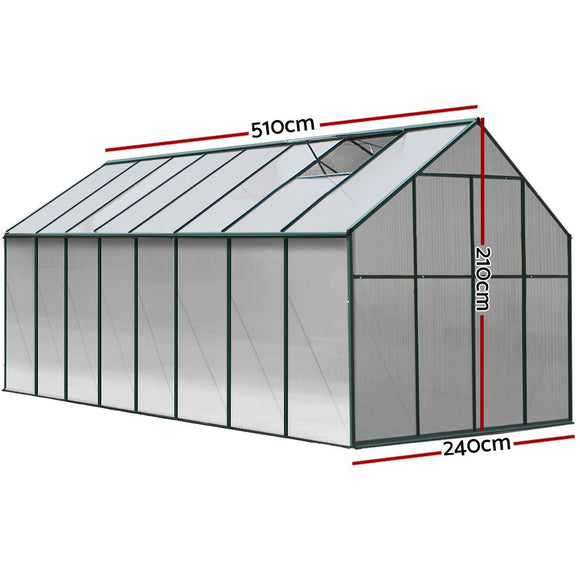 Green Fingers Greenhouse 5.1x2.44x2.1M Aluminium Polycarbonate Green House Garden Shed - RnR Galore