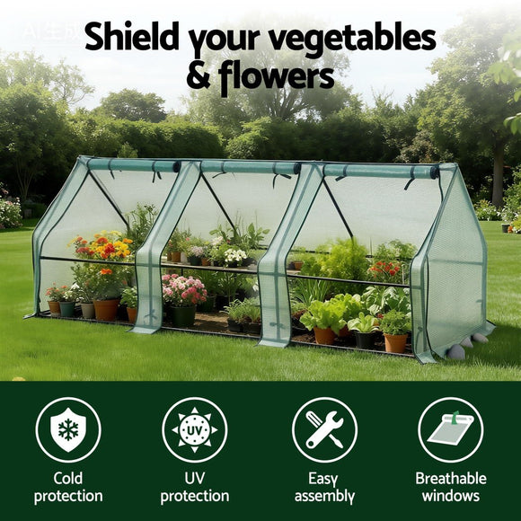Green Fingers Mini Greenhouse 240x90x90cm Steel Frame PE Cover Outdoor Shelter - RnR Galore