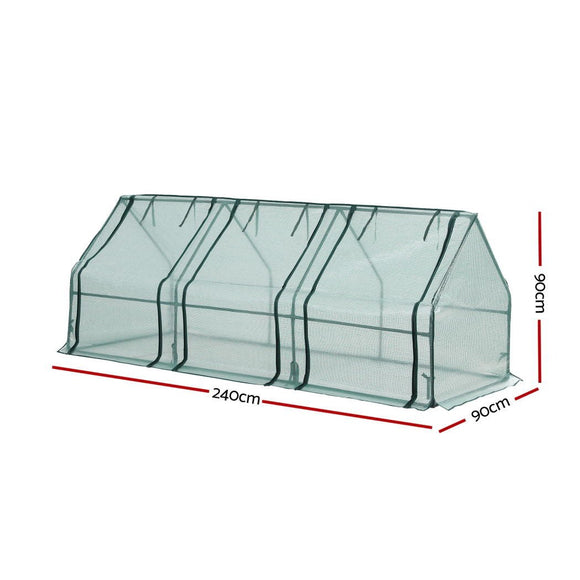 Green Fingers Mini Greenhouse 240x90x90cm Steel Frame PE Cover Outdoor Shelter - RnR Galore
