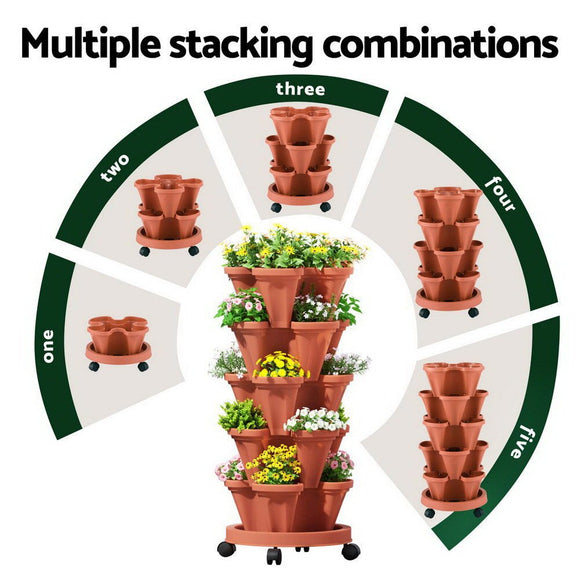 Green Fingers Raised Garden Bed 5 Tier Vertical Garden Brick Red Strawberry Stackable Planters Herbs Petunias - RnR Galore