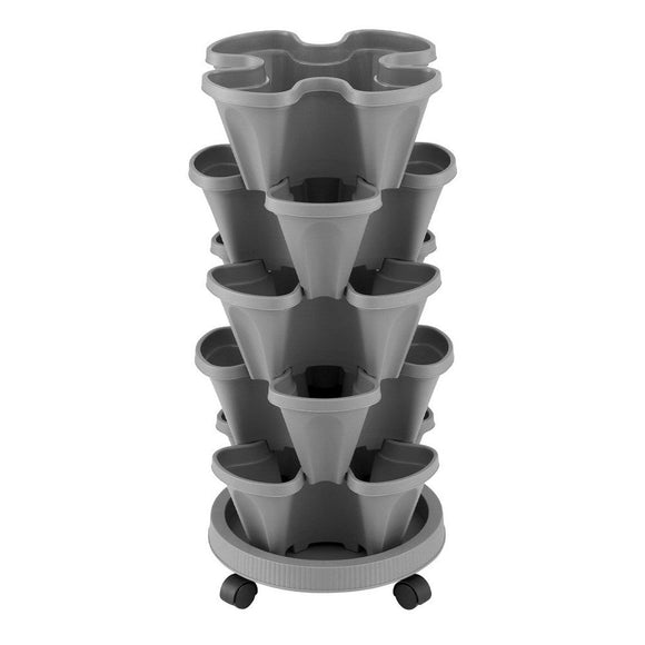 Green Fingers Raised Garden Bed 5 Tier Vertical Garden Grey Strawberry Stackable Planters Herbs Petunias - RnR Galore