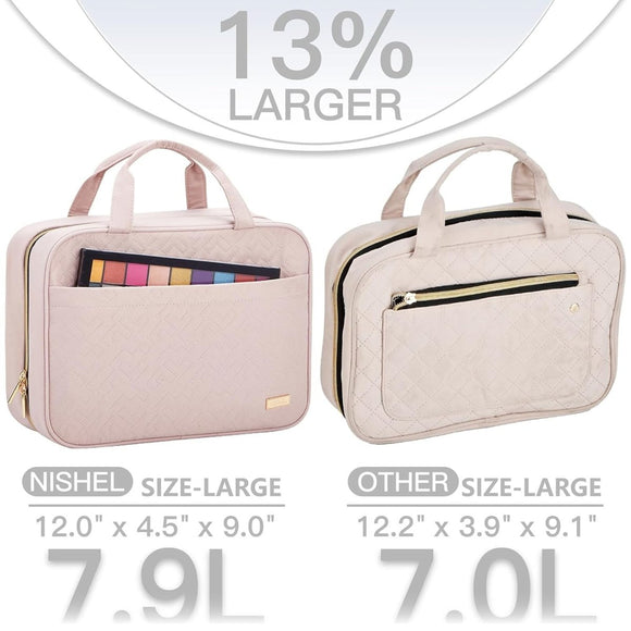 Green Large Capacity Hanging Toiletry Bag for Women(30.5 x 22.5 x 12 cm) - Checked Pattern Waterproof Cosmetic Organizer, Dry/Wet Separation & Multi - Compartment - RnR Galore