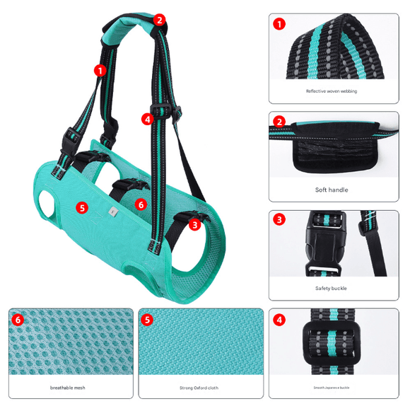 Green Pet Support Harness for Senior and Disabled Dogs - Adjustable Chest and Back Support Leash(Size L) - RnR Galore