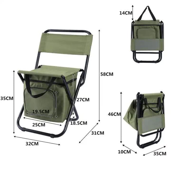 Green Portable 3 - in - 1 Folding Camping Chair with Storage Bag, Backrest, and Insulated Cooler for Outdoor Fishing, Hiking, and Picnics - RnR Galore