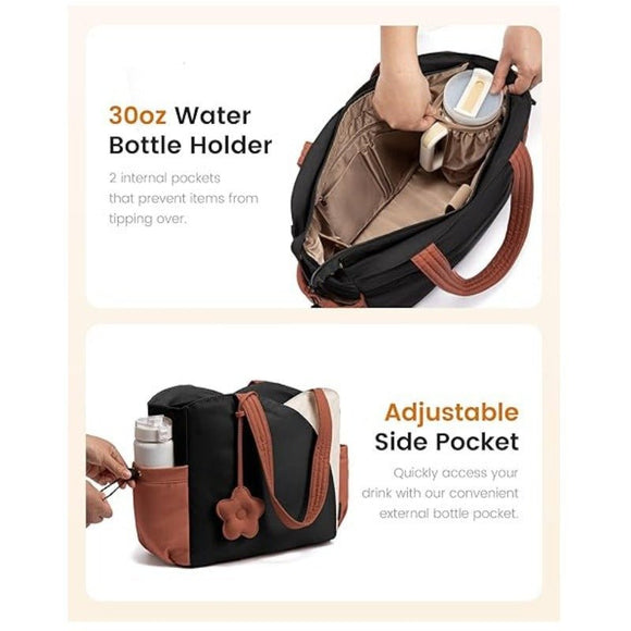 Green Stylish 16 - inch Women's Tote Bag - Teacher & Nurse Puffer Work Bag, Travel & Daily Handbag with Cup Holders - RnR Galore