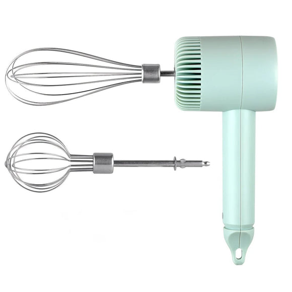 Green Wireless charging handheld mixer, 30W with three - speed settings. Dual whisk heads designed for whipping eggs, cream, and batter. Suitable for both kitchen and outdoor use, also an ideal gift. - RnR Galore