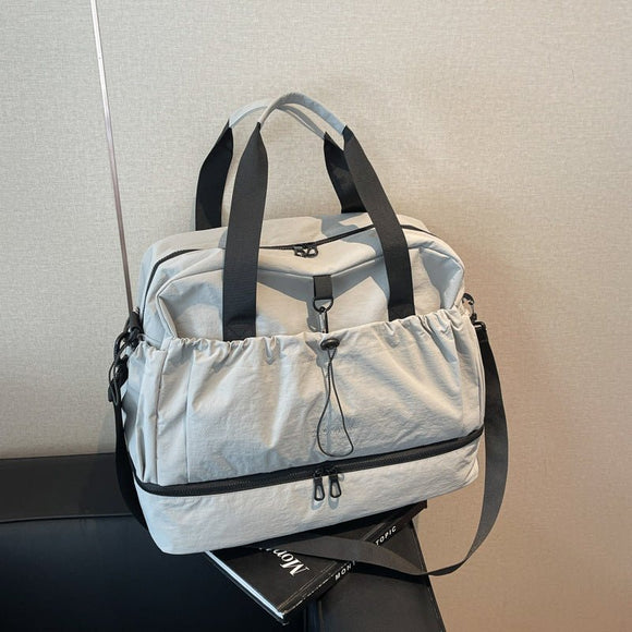 Grey and Black Large Capacity Travel Bag with Wet/Dry Separation - Canvas + Polyester, Lightweight Handbag for Short Trips and Fitness, Fits on Luggage - RnR Galore