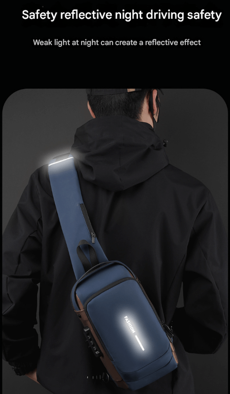 Grey and Brown Men's Anti - Theft Crossbody Sling Bag with USB Charging Port & Combination Lock - RnR Galore