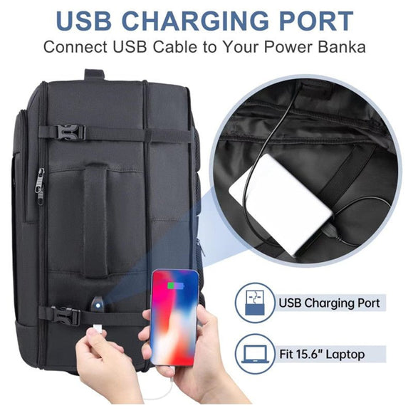 Grey Expandable 17 - Inch Laptop Travel Backpack with USB Port - Durable TSA Friendly Carry - on Luggage Bag - RnR Galore