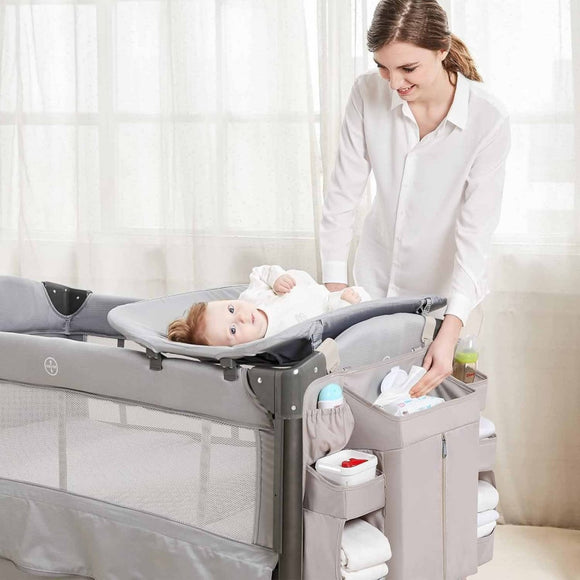 Grey Foldable Baby Crib Storage Hanging Bag - Large Capacity Organizer for Cribs and Changing Tables - RnR Galore