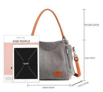 Grey Women's Canvas Hobo Handbag Large Shoulder Tote Bag Adjustable Crossbody Strap Casual Purse 40cm for Work School Travel - RnR Galore