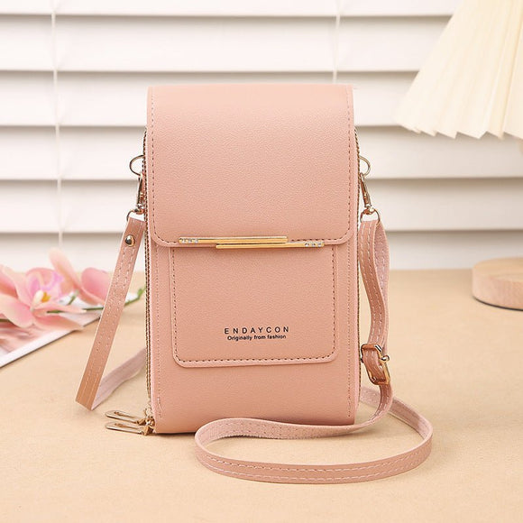 Grey Women's Cute Mini PU Leather Crossbody Phone Bag (19x12x4cm) - Touch Screen Window, Vertical Style - RnR Galore