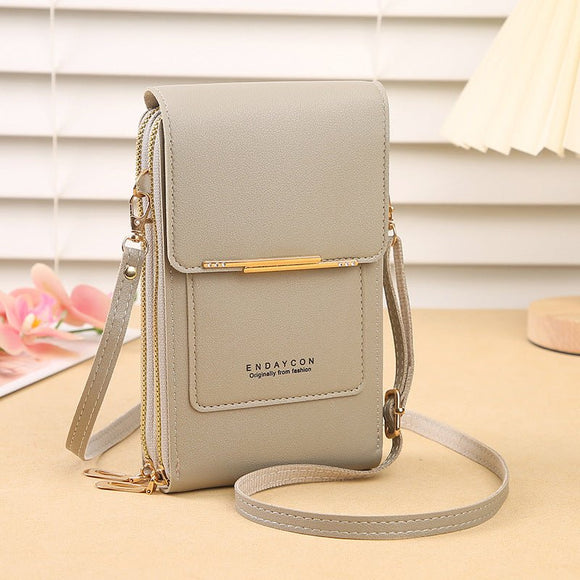 Grey Women's Cute Mini PU Leather Crossbody Phone Bag (19x12x4cm) - Touch Screen Window, Vertical Style - RnR Galore