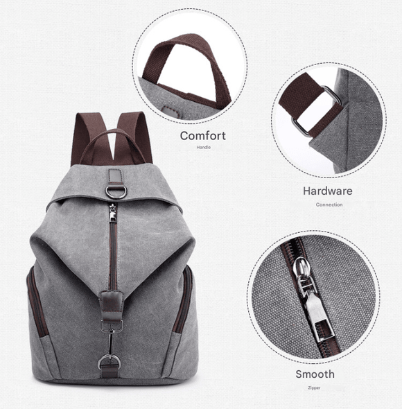 Grey Women's Vintage Canvas Backpack Casual Daypack Retro College School Bag Large Capacity Rucksack for Travel Work & Daily Use - RnR Galore