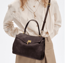 Grey Women's Vintage Suede Satchel Bag - Elegant Top Handle Purse with Gold Lock - RnR Galore