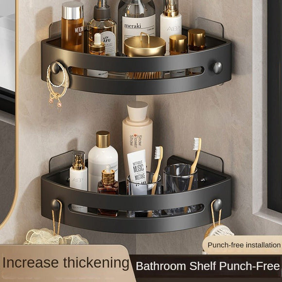 Gun grey Premium No - Drill Corner Shower Caddy - Thickened ABS Bathroom Storage Shelf with Hooks, Quick Wall Mount Organiser - RnR Galore