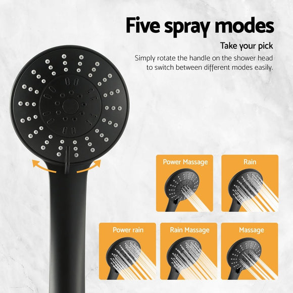 Handheld Shower Head 4.5" High Pressure 5 Modes Poweful Round Black - RnR Galore