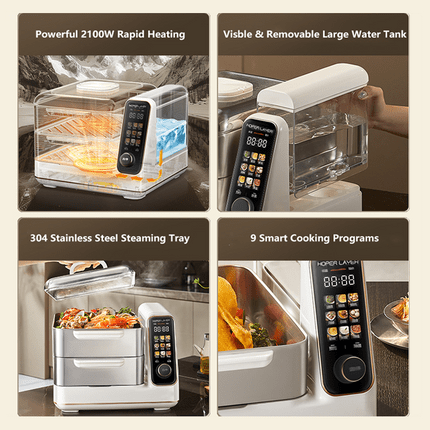 Hoper Layer Electric Food Steamer 16L Large Capacity 10 Second Start 24H Timer Independent Water Tank - RnR Galore