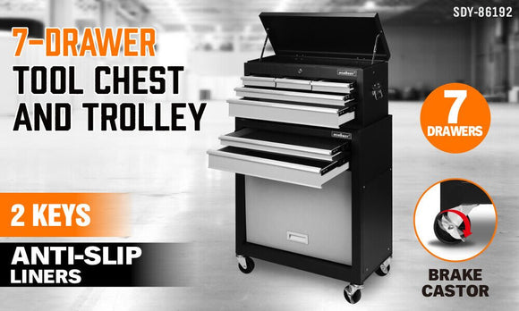HORUSDY 7 Drawer Tool Box Trolley Cabinet Storage Cart Garage Toolbox Organiser - RnR Galore