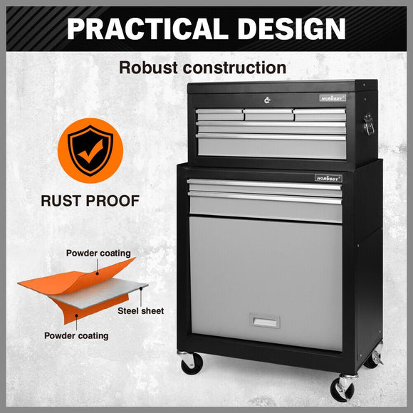 HORUSDY 7 Drawer Tool Box Trolley Cabinet Storage Cart Garage Toolbox Organiser - RnR Galore