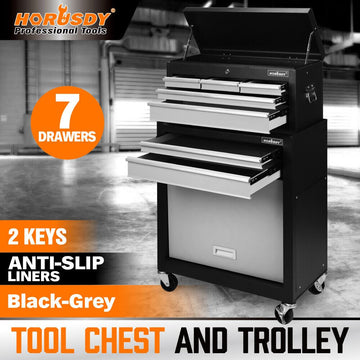 HORUSDY 7 Drawer Tool Box Trolley Cabinet Storage Cart Garage Toolbox Organiser - RnR Galore