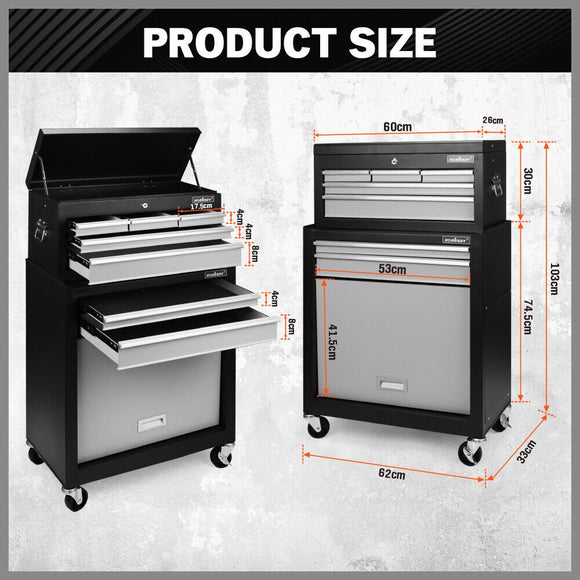 HORUSDY 7 Drawer Tool Box Trolley Cabinet Storage Cart Garage Toolbox Organiser - RnR Galore
