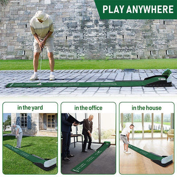Indoor Golf Putting Mat with Automatic Ball Return System 2.6m Practice Green with Alignment Guides for Home and Office Training - RnR Galore