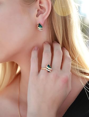 Infinity Love Heart Birthstone Earrings for Women, Crystal Stud Earrings with Healing Stones, Allergy - Free Jewelry for Women with Gift Box, Silver - tone Birthstone Crystals Earrings - 05 - May Birthstone - Emerald Green - RnR Galore