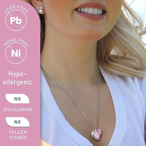 Infinity Love Heart Necklace, Birthstone Necklace for Women, Jewelry for Women with Healing Crystals, Allergy Free Pendant Necklace - 10a - October - Rose Quartz Pink - RnR Galore