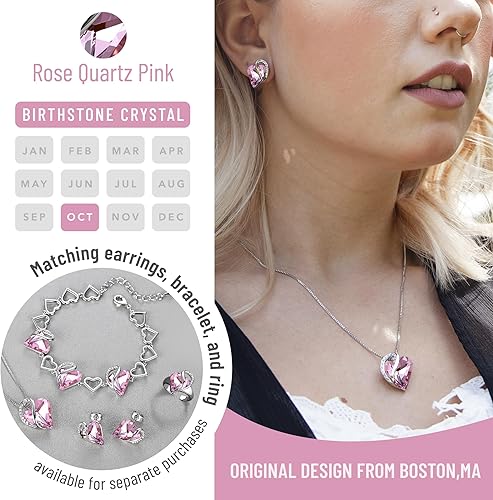 Infinity Love Heart Necklace, Birthstone Necklace for Women, Jewelry for Women with Healing Crystals, Allergy Free Pendant Necklace - 10a - October - Rose Quartz Pink - RnR Galore