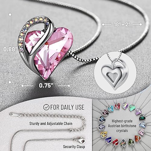 Infinity Love Heart Necklace, Birthstone Necklace for Women, Jewelry for Women with Healing Crystals, Allergy Free Pendant Necklace - 10a - October - Rose Quartz Pink - RnR Galore