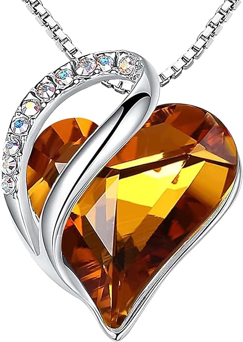 Infinity Love Heart Necklace, Birthstone Necklace for Women, Jewelry for Women with Healing Crystals, Allergy Free Pendant Necklace - 11a - November - Amber Brown - RnR Galore
