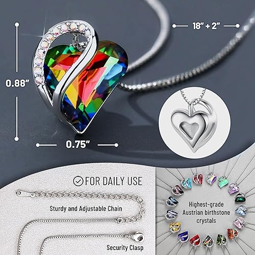 Infinity Love Heart Necklace, Birthstone Necklace for Women, Jewelry for Women with Healing Crystals, Allergy Free Pendant Necklace - 13a - Protection - Rainbow Black - RnR Galore