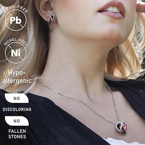 Infinity Love Heart Necklace, Birthstone Necklace for Women, Jewelry for Women with Healing Crystals, Allergy Free Pendant Necklace - 13a - Protection - Rainbow Black - RnR Galore