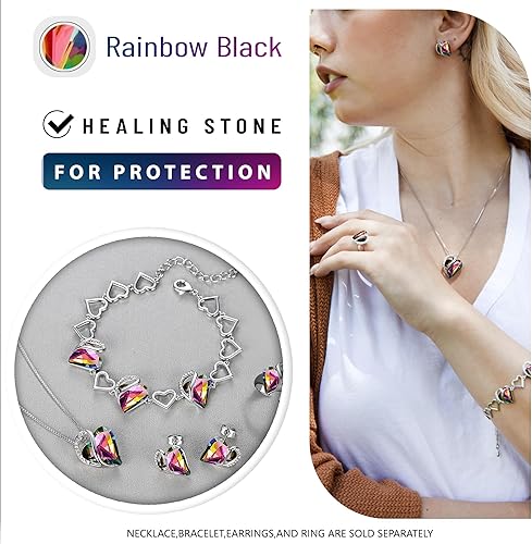 Infinity Love Heart Necklace, Birthstone Necklace for Women, Jewelry for Women with Healing Crystals, Allergy Free Pendant Necklace - 13a - Protection - Rainbow Black - RnR Galore