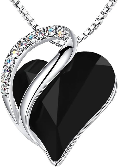 Infinity Love Heart Necklace, Birthstone Necklace for Women, Jewelry for Women with Healing Crystals, Allergy Free Pendant Necklace - 13b - Protection - Jet Black - RnR Galore